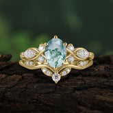 Luxury Oval Cut Moss Agate Engagement Ring